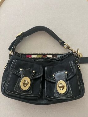 Coach Black Leather Shoulder Bag with Gold Turnlocks